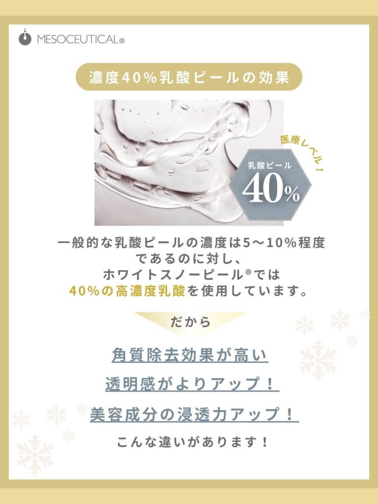 ホワイトスノーピール。濃度40%乳酸ピールの効果